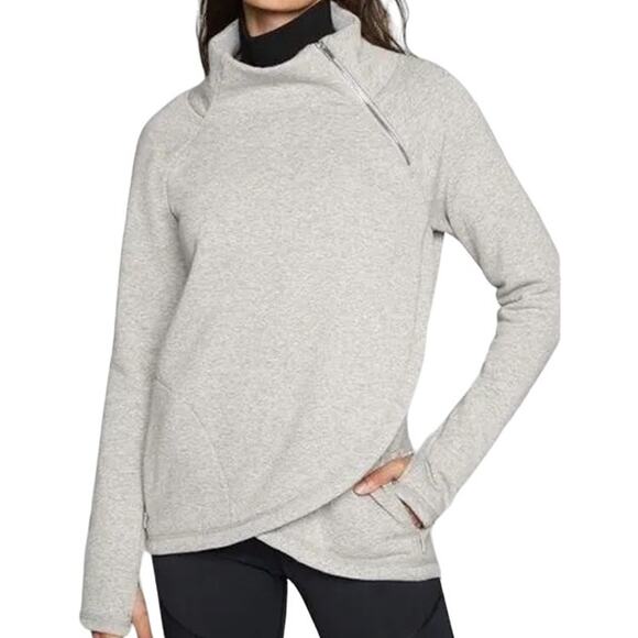 Athleta Cozy Karma Asym Pullover Sweatshirt Turtleneck Thumbhole Gray Medium - Picture 1 of 9